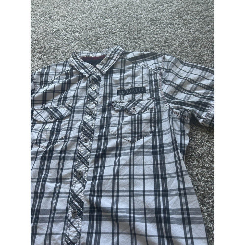Harley Davidson Men's XL Plaid Skull Woven Short Sleeve Shirt With Patches
